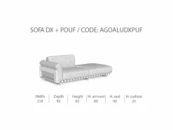 Divano Destro Argo/Alu con Pouf