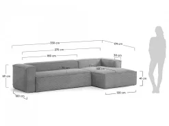 Divano 3 posti Domino chaise longue destra velluto a coste