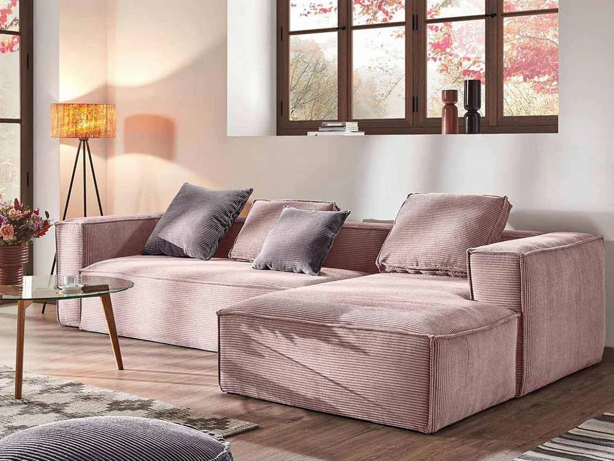 Divano 3 posti Domino chaise longue destra velluto a coste