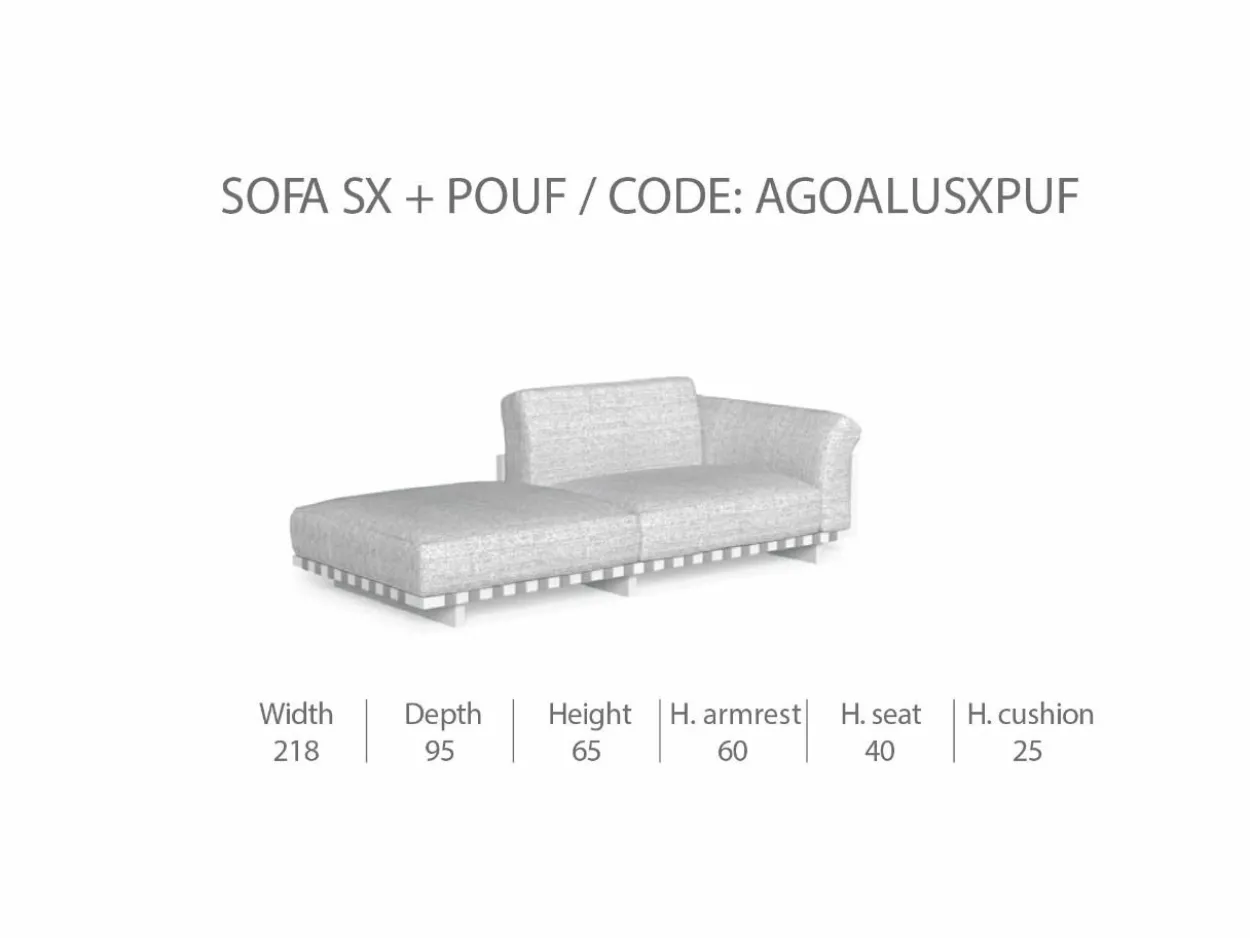 Divano Sinistro Argo/Alu con Pouf