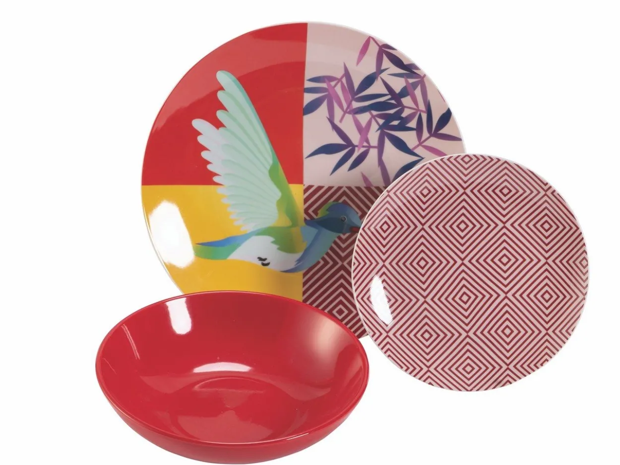 Servizio tavola Parrot Groove 18 pezzi in porcellana e gres