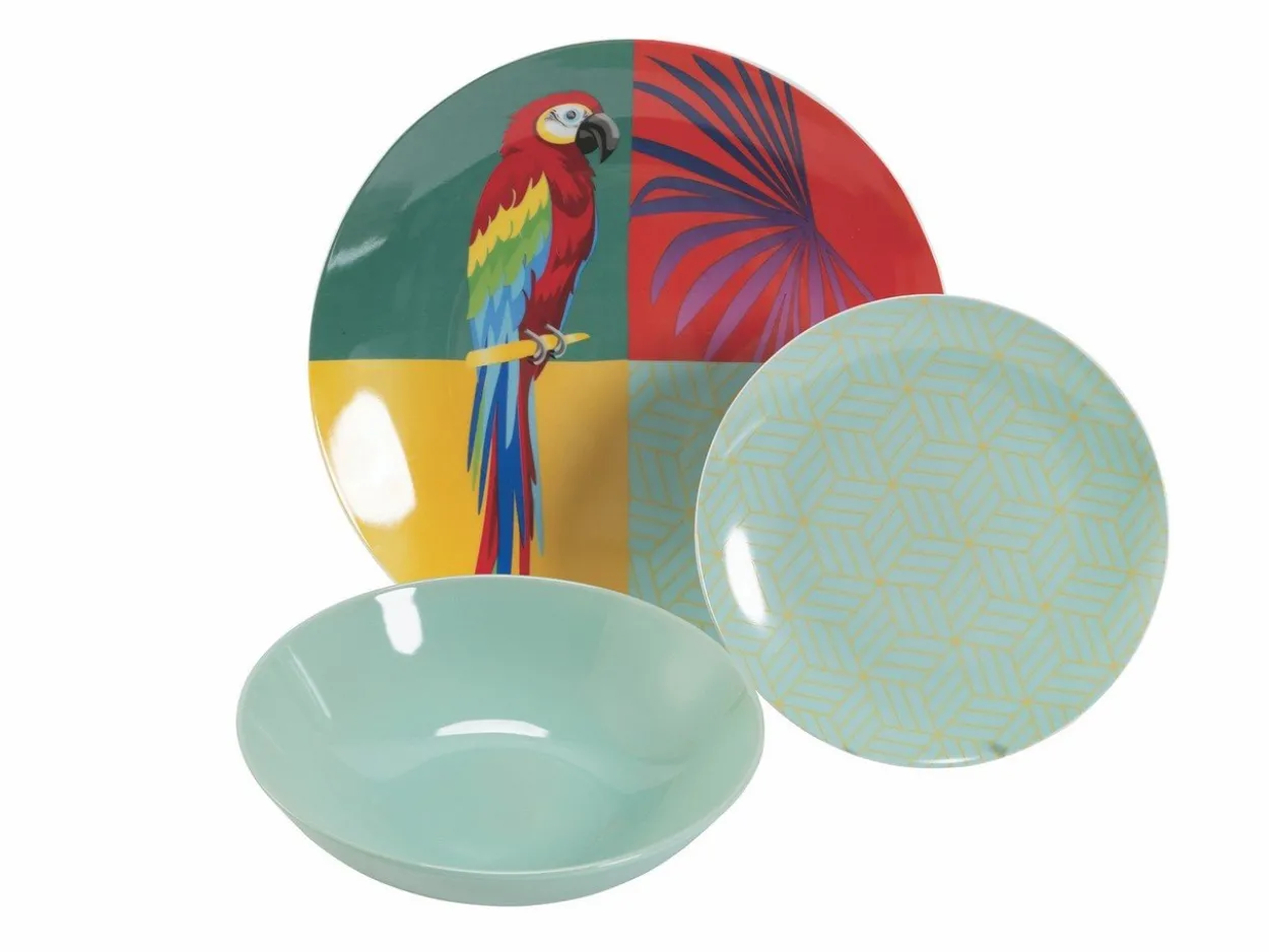 Servizio tavola Parrot Groove 18 pezzi in porcellana e gres