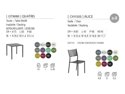 Set da giardino Quatris 80 con 4 Sedie Alice