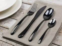Set posate Drop 24 pezzi in acciaio nero lucido