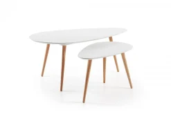 Set 2 tavolini Bro legno naturale, laccato bianco