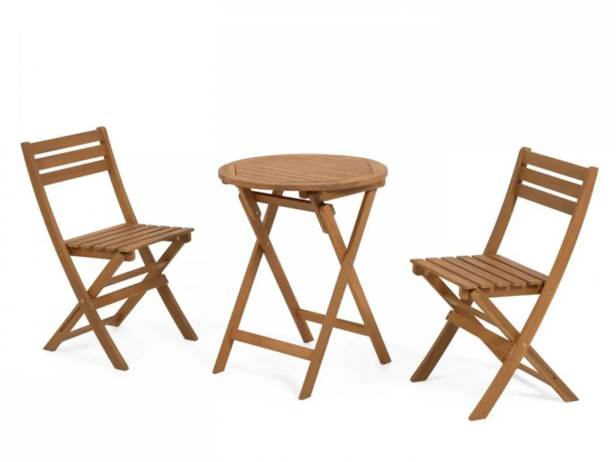 Set tavolo e 2 sedie pieghevoli Ellis in legno