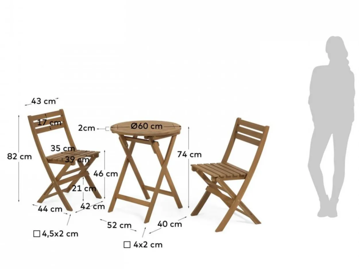 Set tavolo e 2 sedie pieghevoli Ellis in legno