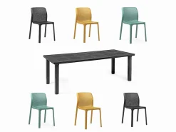 Set tavolo Levante 160/220 con 6 sedie Bit Arcobaleno