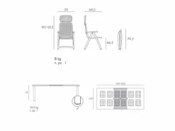 Set tavolo Libeccio 160/220 con 6 poltrone Acquamarina