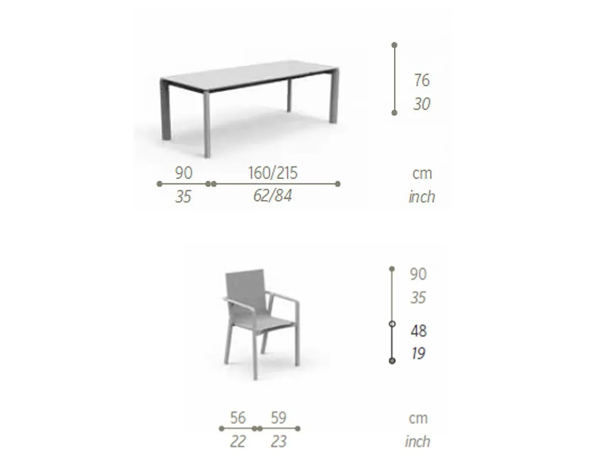 Set Tavolo Milo Ceramica 160/215 con 6 Poltrone