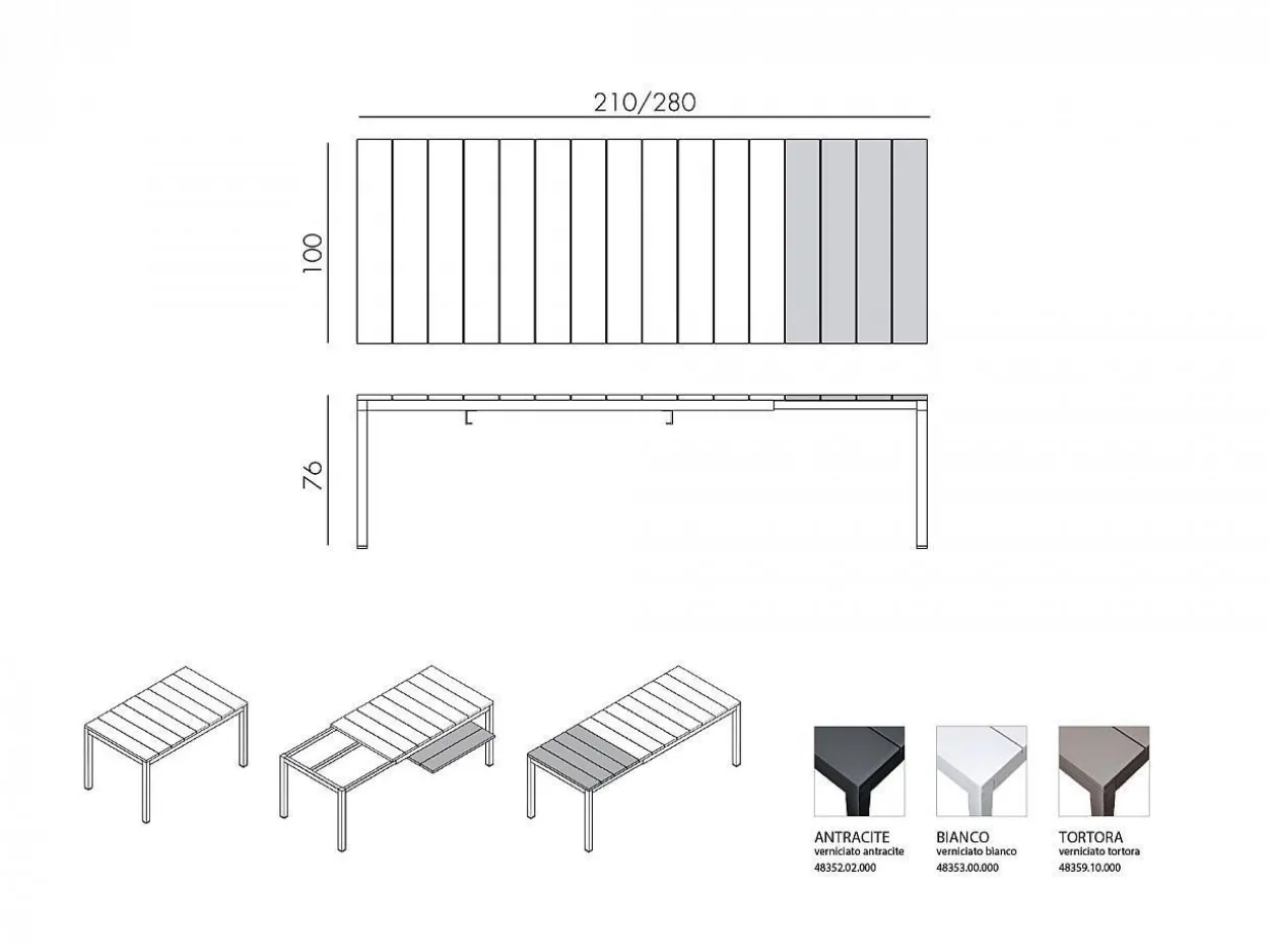 Set tavolo Rio 210/280 Alluminio con 8 sedie Trill con braccioli