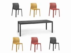 Set tavolo Rio 140/210 con 6 sedie Bit Arcobaleno
