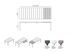 Set tavolo Rio 210/280 con 8 sedie Net Relax cuscini Shell