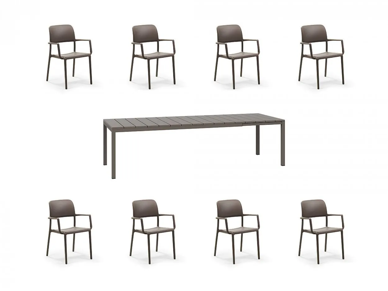 Set tavolo Rio 210/280 con 8 sedie Riva