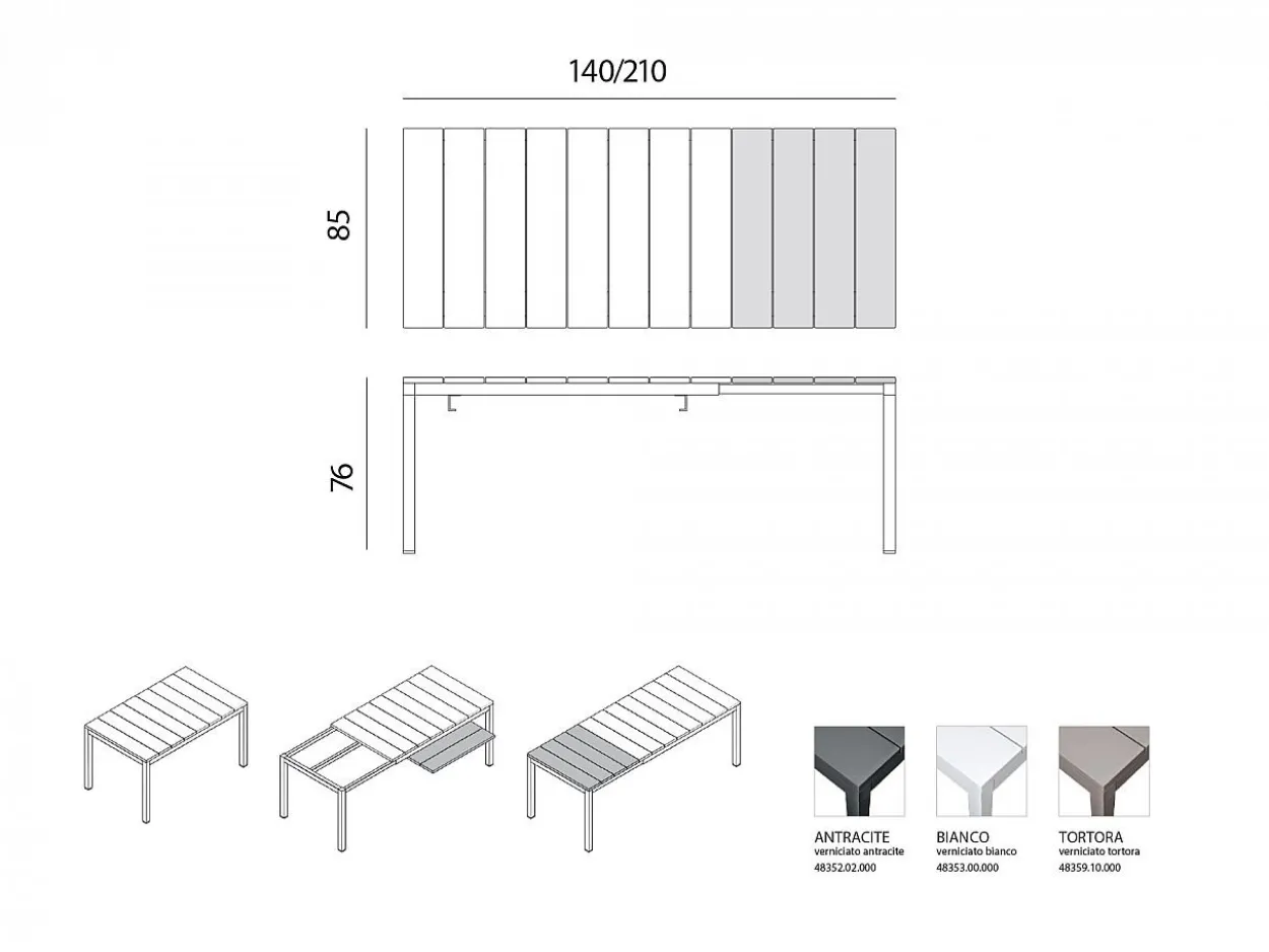Set tavolo Rio 140/210 con 6 sedie Riva