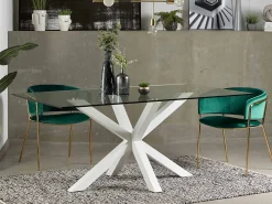 Tavolo Asterisco 160 bianco e piano vetro
