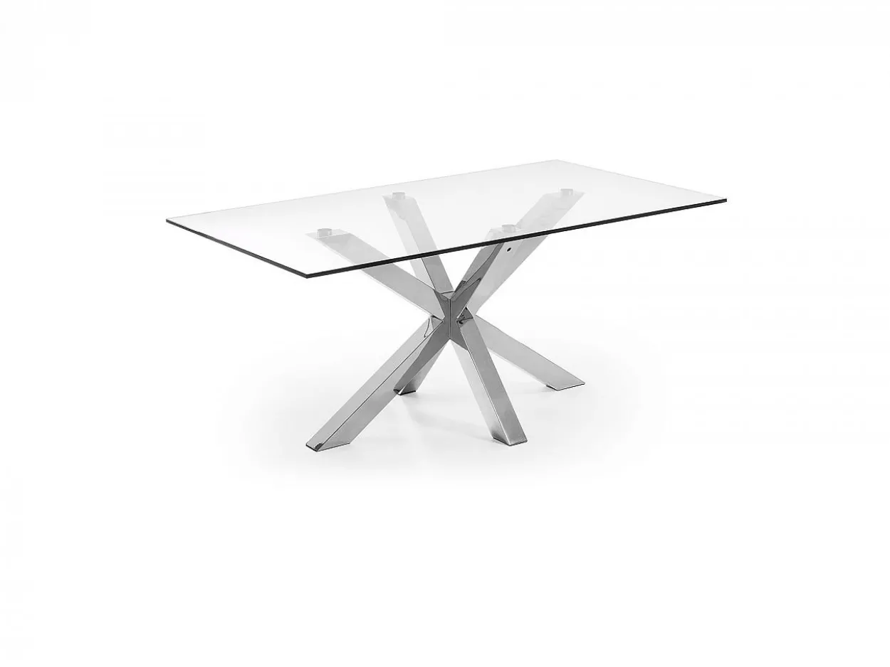Tavolo Asterisco 160 inox e piano vetro