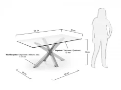 Tavolo Asterisco 160 inox e piano vetro