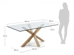 Tavolo Asterisco 160 legno e piano vetro