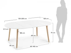 Tavolo rotondo allungabile 120/200 Legno Naturale, MDF Laccato