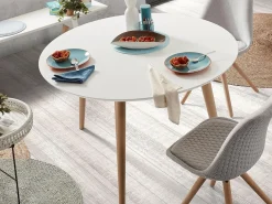 Tavolo rotondo allungabile 120/200 Legno Naturale, MDF Laccato